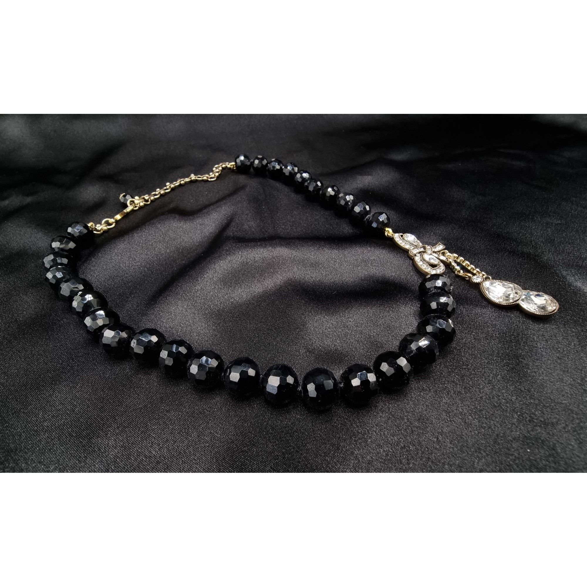 Vintage Heidi Daus Black Bead Necklace With Crystal Bow & Teardrop A Size ONE SIZE - 4 Thumbnail