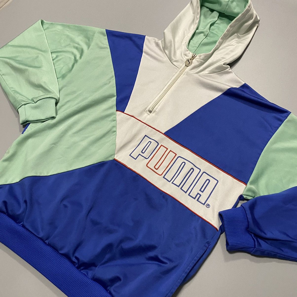 Puma × Vintage Vintage 90s Puma 1/4 Zip Retro Hoodie Athletics Size US M / EU 48-50 / 2 - 2 Thumbnail