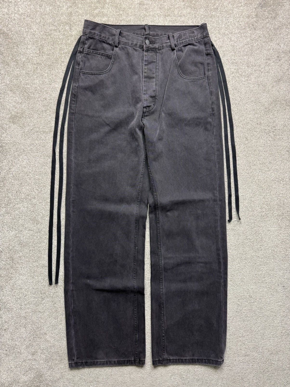 Ann demeulemeester ss2023 wide leg jeans with two laces