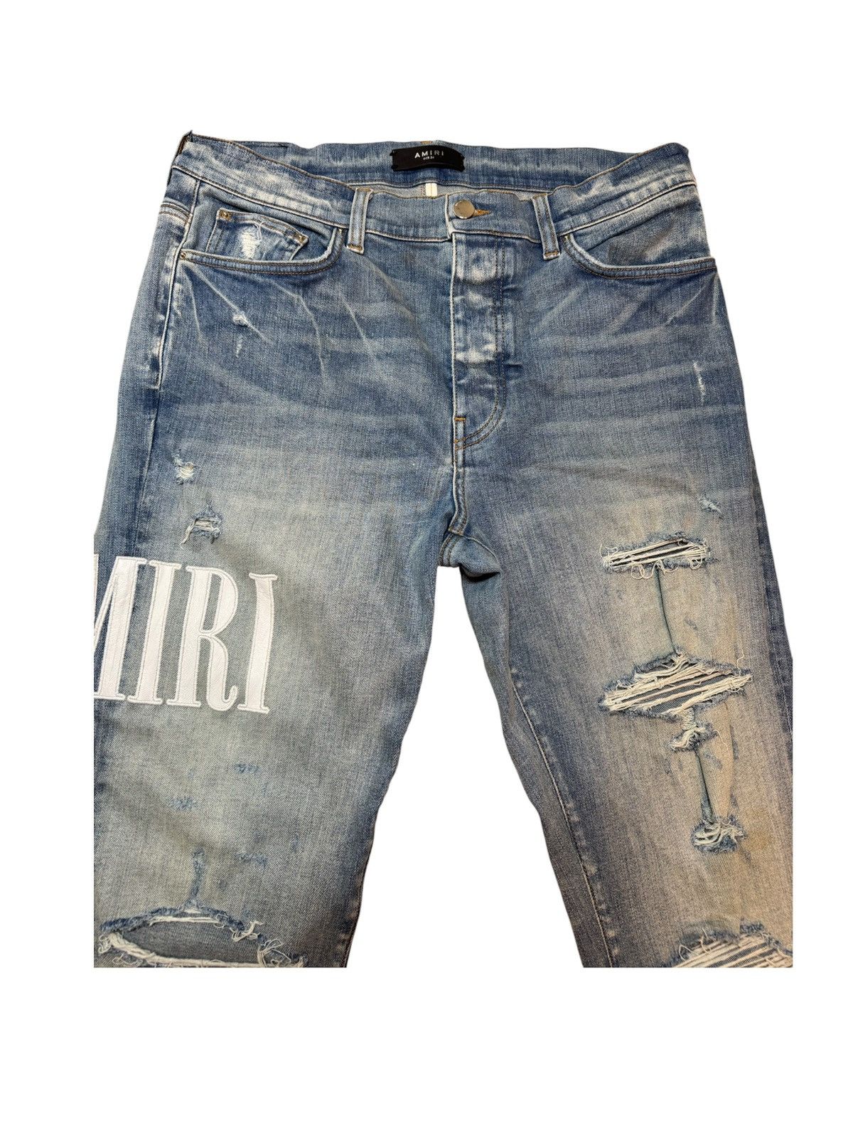 Amiri Amiri White Leather Core Logo Thrasher Ripped Jeans size 36 Size US 36 / EU 52 - 4 Thumbnail