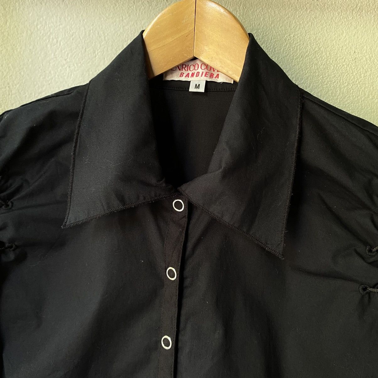 Enrico Coveri ENRICO COVERING Black Puff Sleeve Eyelet Shirt Size M / US 6-8 / IT 42-44 - 3 Thumbnail