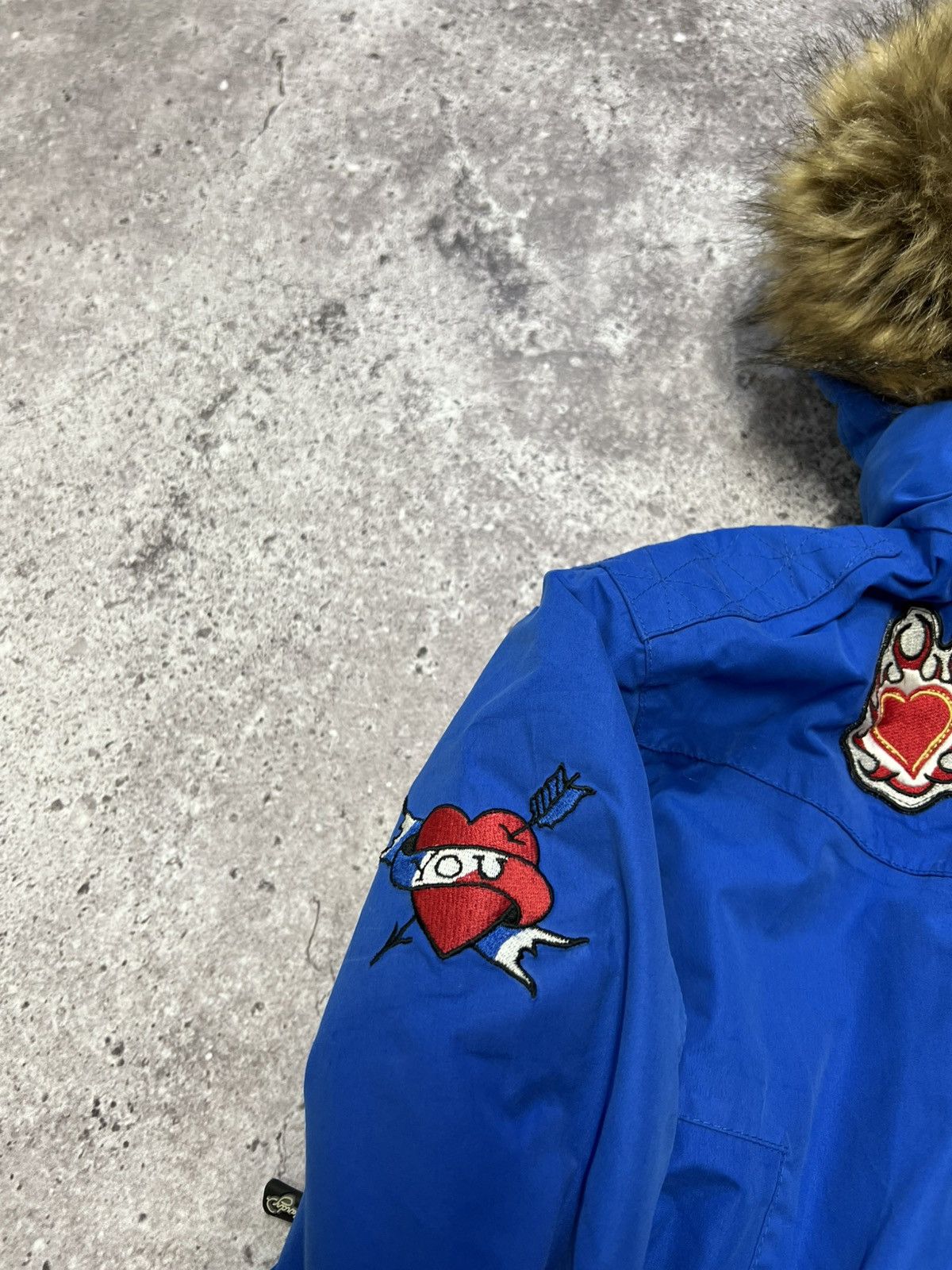Ed Hardy Ed Hardy by Christian Audigier Embroidered Fur Bomber Jacket Size M / US 6-8 / IT 42-44 - 9 Thumbnail