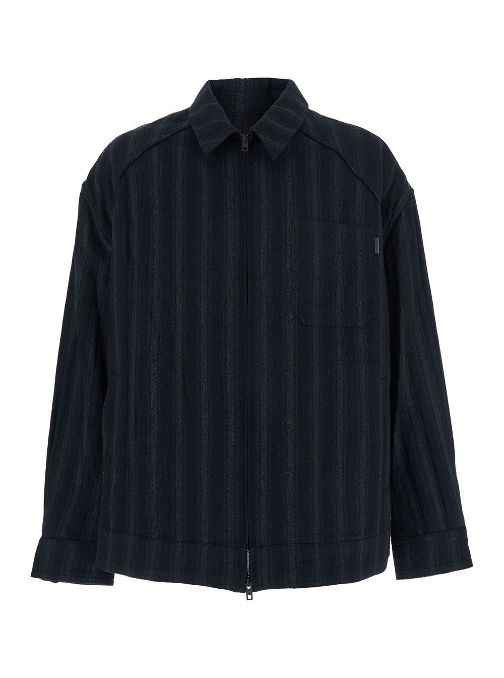 Juun.J Black Jacket with Classic Collar and All-Over Stirped Motif in Wool and Cotton Blend Man Size US M / EU 48-50 / 2 - 1 Thumbnail