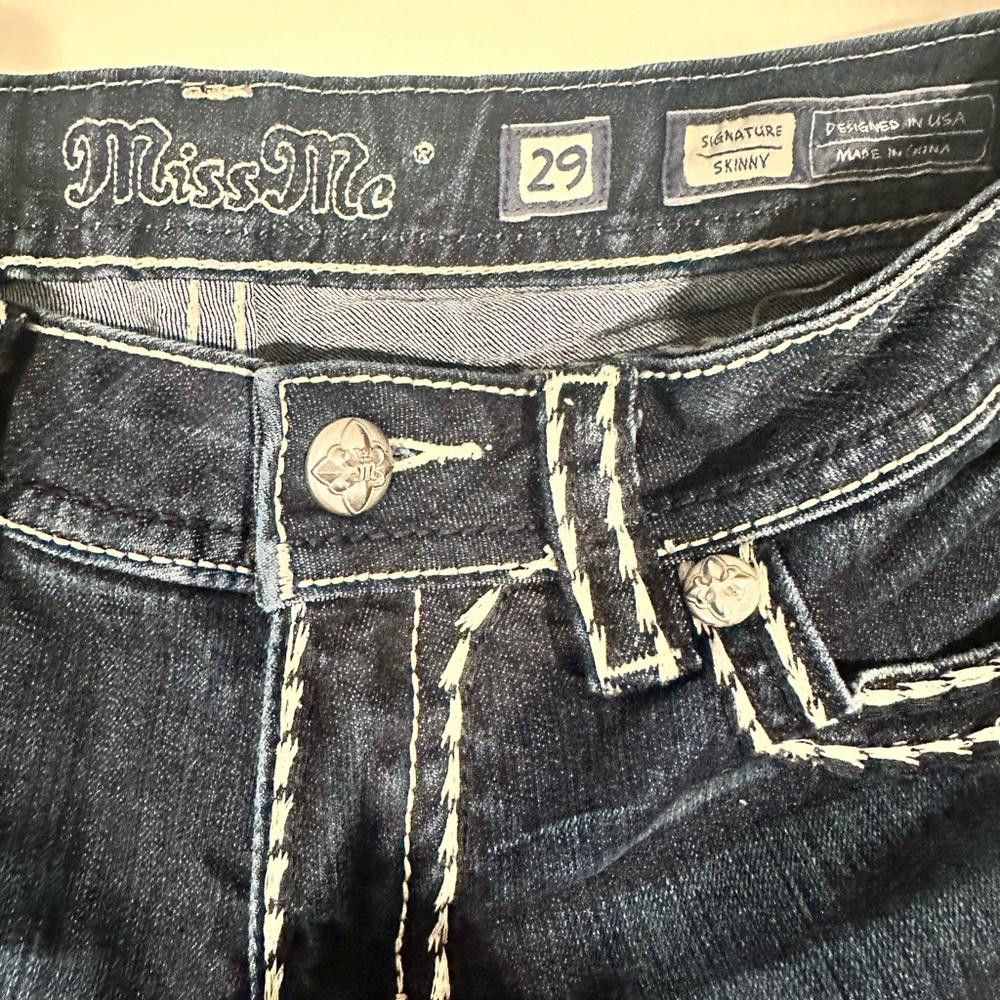 Designer Miss Me Denim Loose Saddle Stitch Border Skinny Jeans 29 Size 29" - 5 Thumbnail
