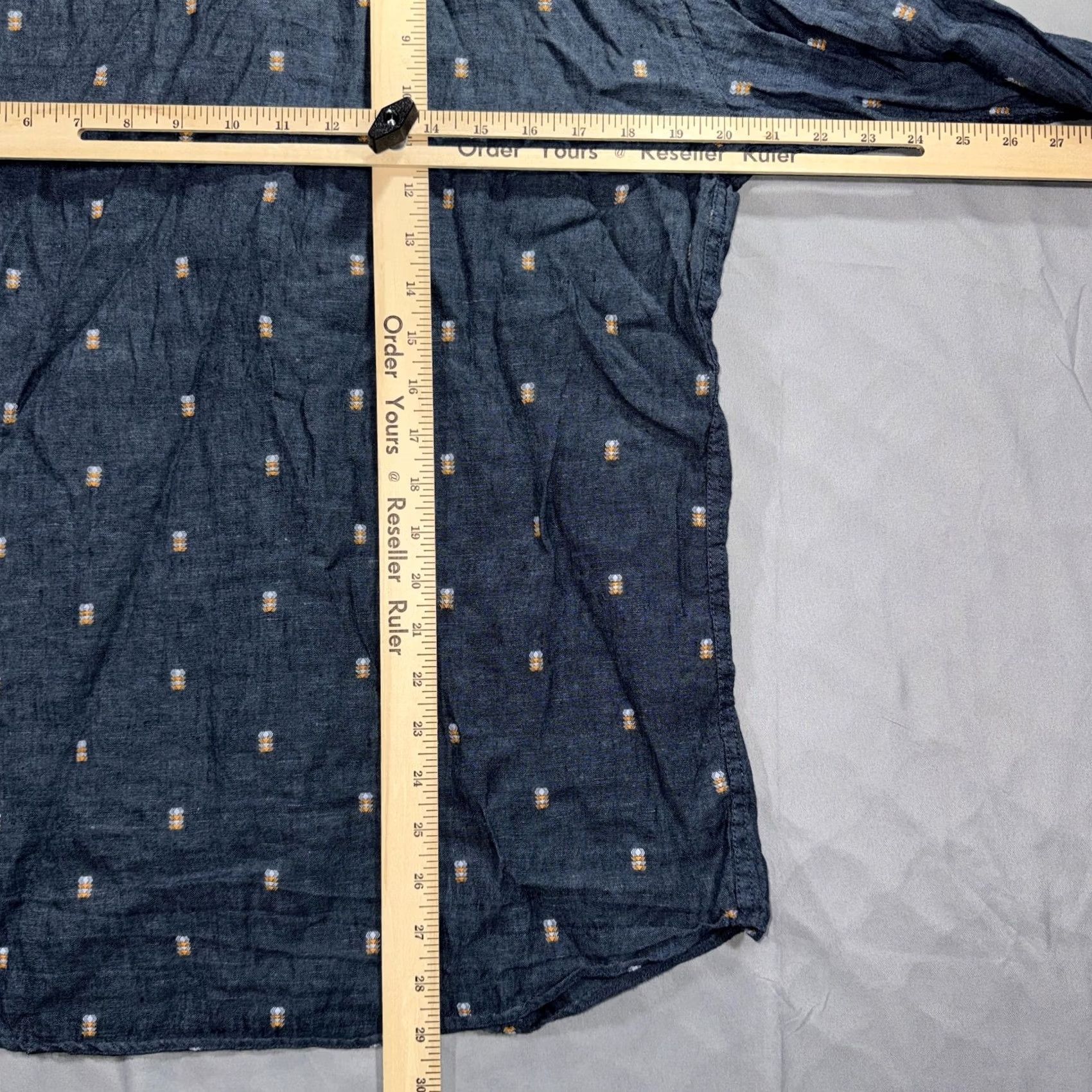 Barker Barkers Shirt Mens M Blue Linen Geometric Embroidered Slim Button Up Size US M / EU 48-50 / 2 - 6 Thumbnail