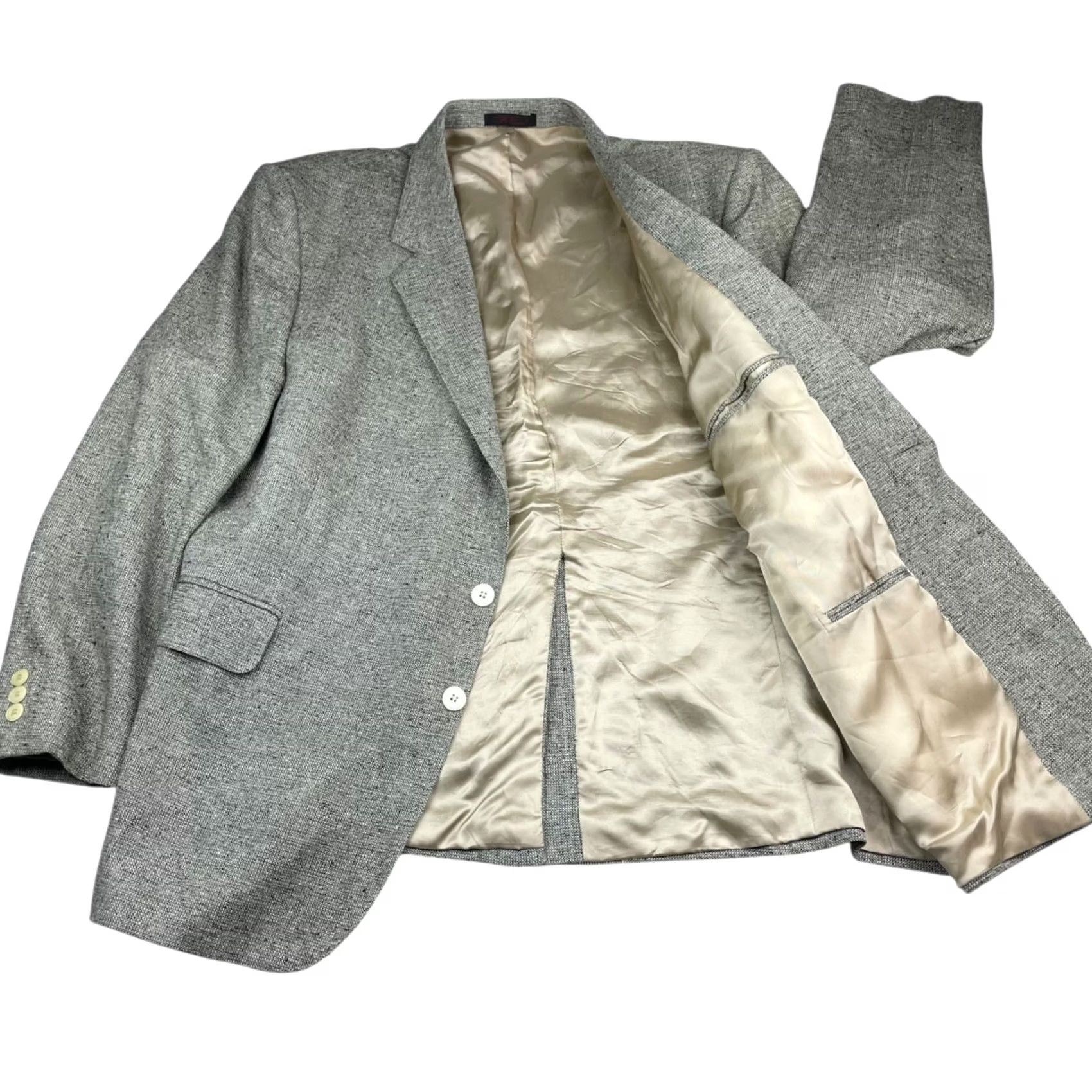 Vintage VINTAGE English Manor Blazer Jacket Beige/Black 2-Button 100% Silk Tweed 48R Mens Size 48R - 3 Thumbnail