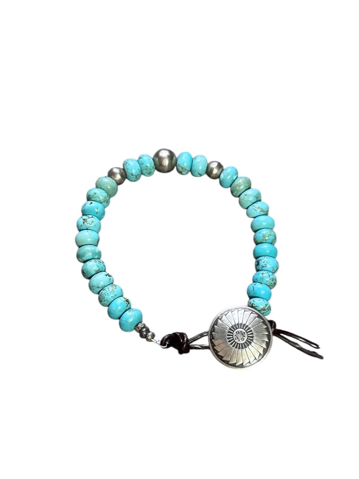 Vintage TURQUOISE WITH SILVER BEADS AND NAVAJO CONCHO CLASP BRACELET Size ONE SIZE - 2 Thumbnail