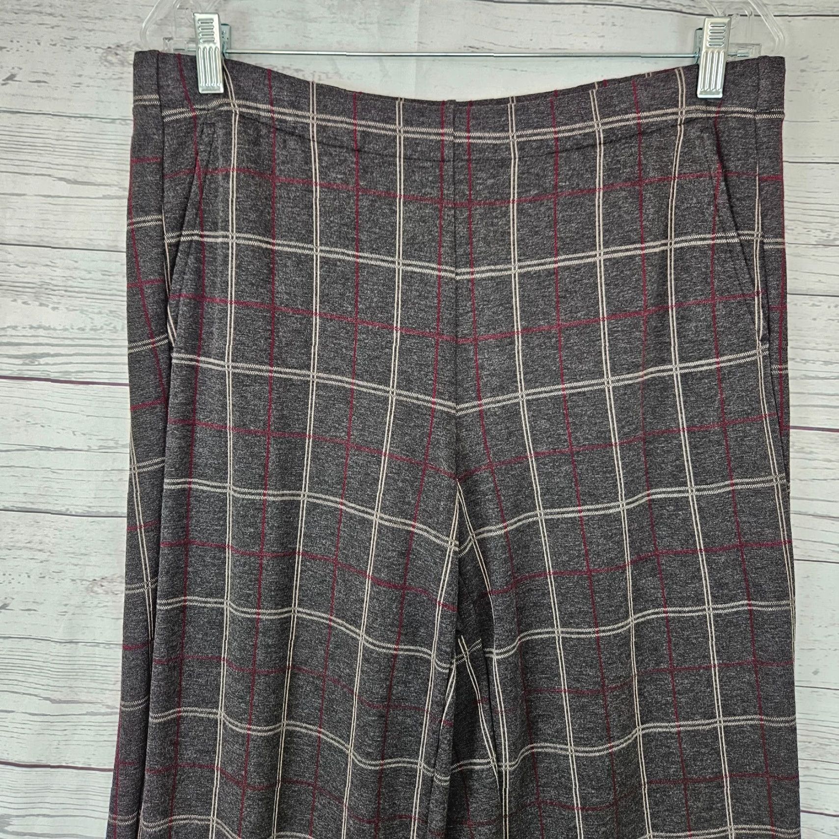 J. Jill J. Jill Womens Ponte Cropped Full Leg Pants Sz M Gray Red Pull On Size 32" / US 10 / IT 46 - 2 Thumbnail