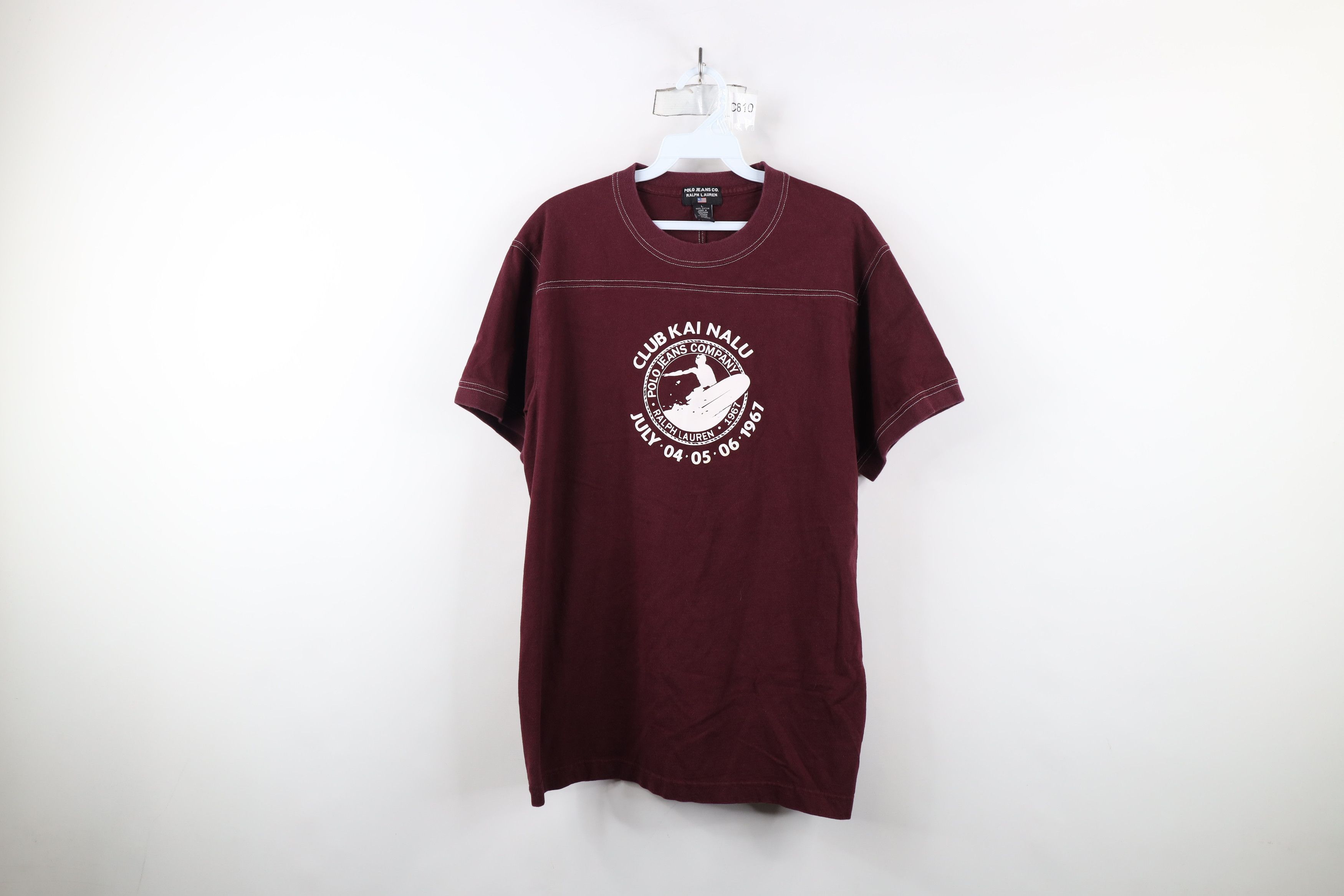 Ralph Lauren × Vintage Vintage 90s Y2K Ralph Lauren spell Surfing T-Shirt Burgundy Size US L / EU 52-54 / 3 - 1 Thumbnail