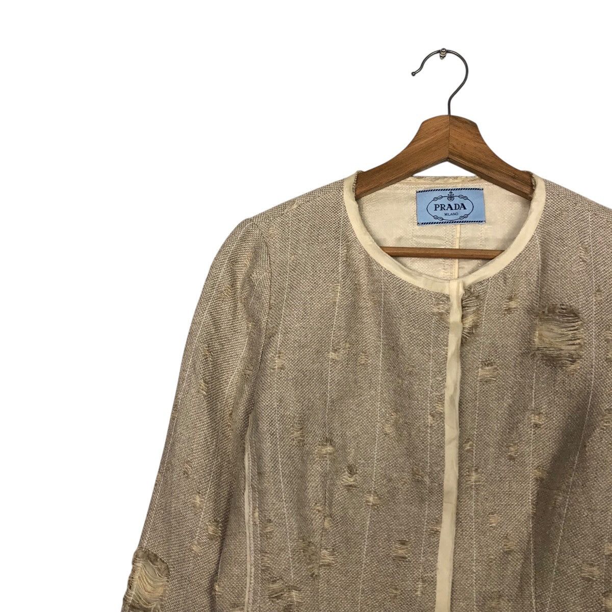 Prada 📌Rich Grey Cropped Distressed Tweed Jacket Prada Milano Size M / US 6-8 / IT 42-44 - 8 Thumbnail