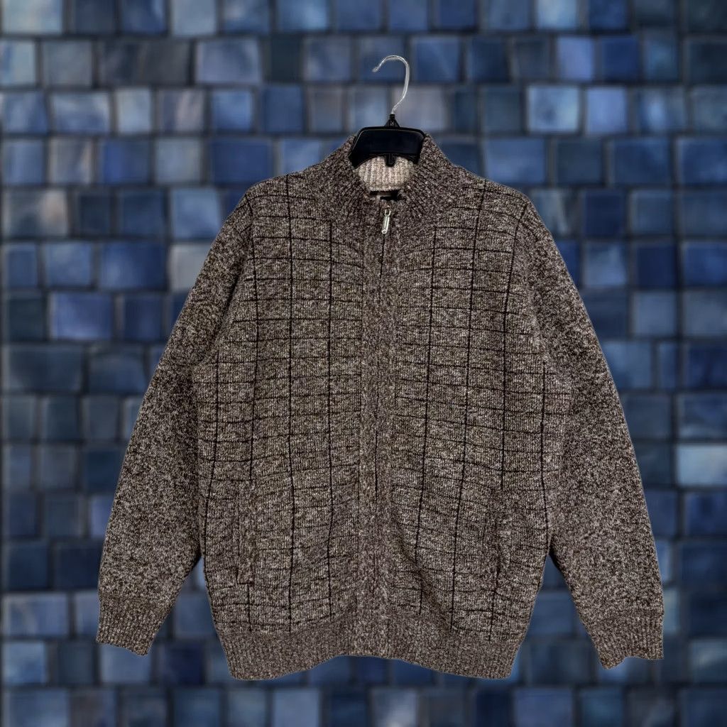 Vintage Gioberti Sweater Mens Large Brown Full Zip Mock Neck Fleece Lined Knit Warm Size US L / EU 52-54 / 3 - 1 Thumbnail