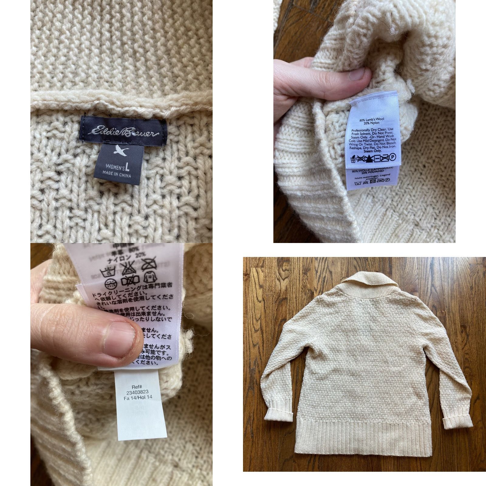 Eddie Bauer Eddie Bauer Cardigan Sweater Womens Large Beige Wool Cable-Knit Shawl Lambswool L Size L / US 10 / IT 46 - 8 Thumbnail