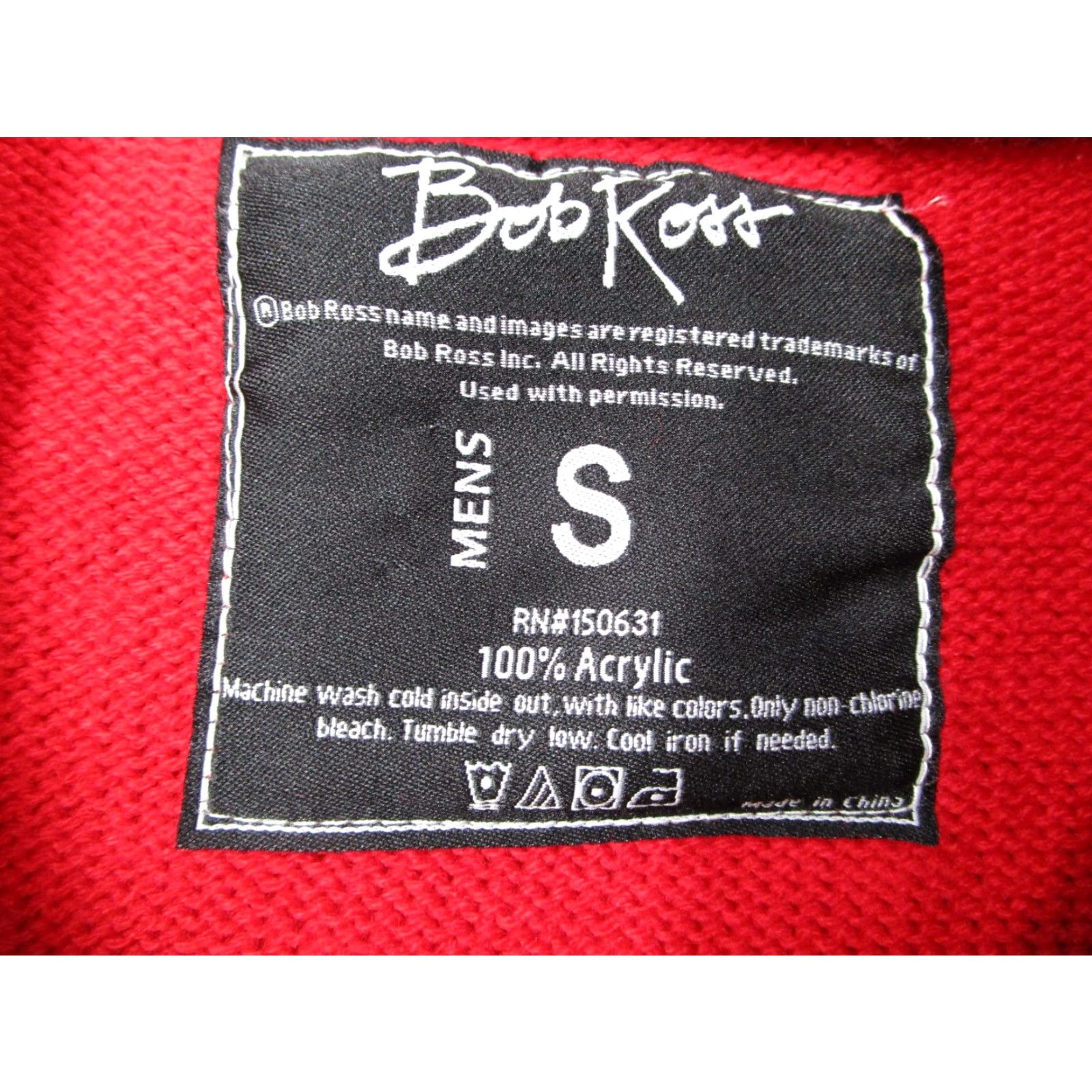 Vintage Bob Ross Mens Small Red Merry Little Christmas Crew Neck Pullover Sweater - 100% acrylic - All Seasons - Holiday Gift Size US S / EU 44-46 / 1 - 3 Thumbnail