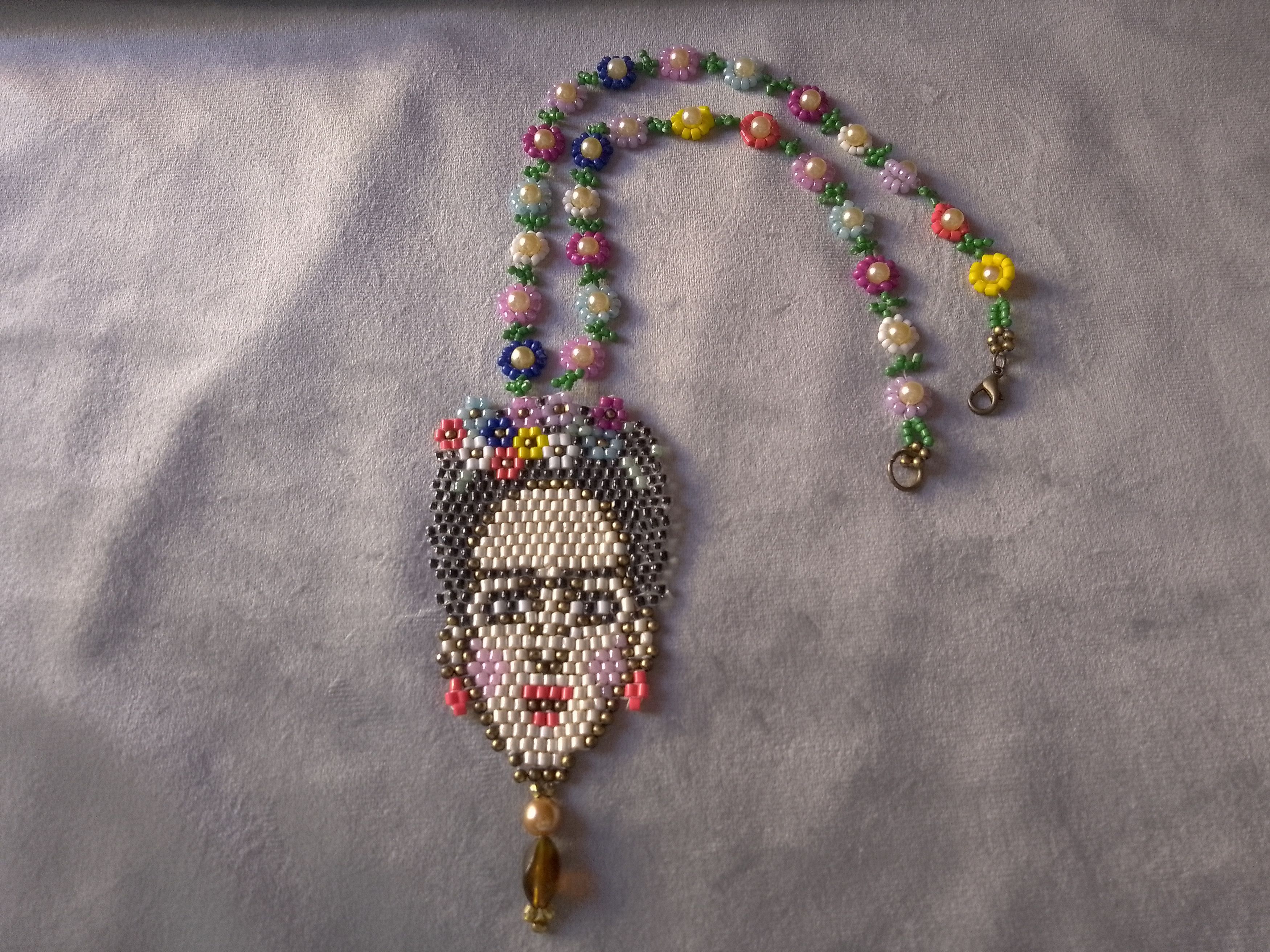 Handmade Necklace. Long. Flower. Pearls. Frida beaded pendant Size ONE SIZE - 1 Thumbnail
