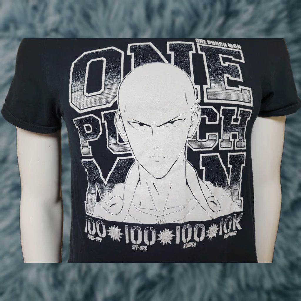 Vintage One Punch Man T-Shirt S Mens Small Black Anime Shirt Modern Cotton Solid Short Sleeve Crew Neck Size US S / EU 44-46 / 1 - 1 Thumbnail