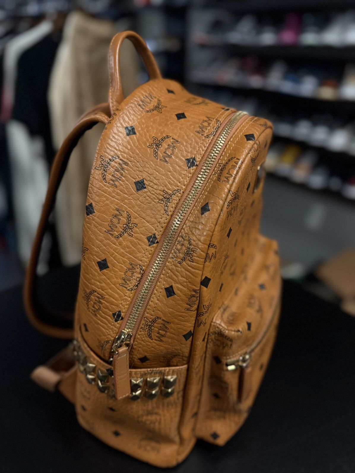 MCM MCM Classic Logo Brown Studs Medium Backpack 🧼 Size ONE SIZE - 10 Thumbnail