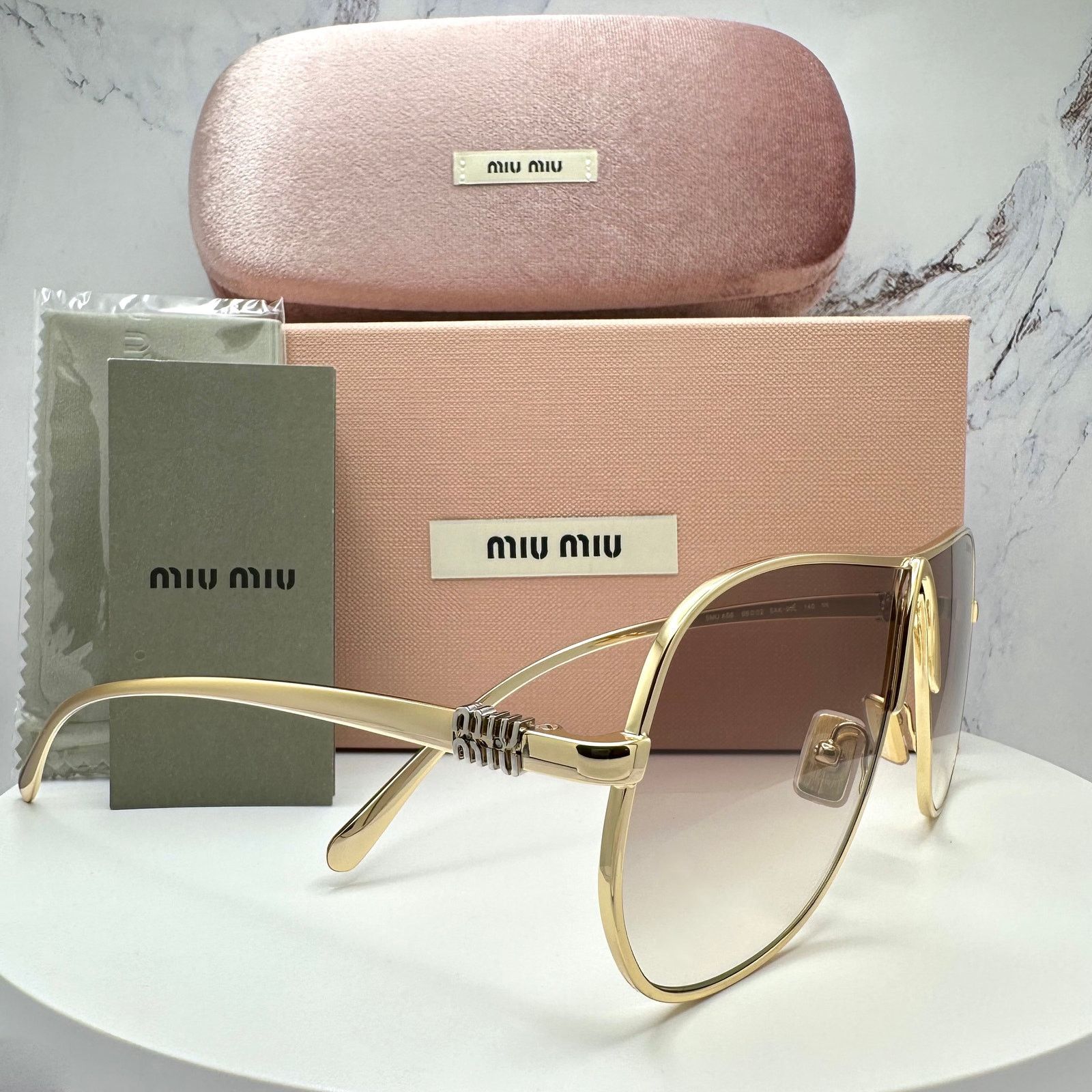Miu Miu New MIU MIU Sunglasses Gold Brown Gradient Metal Aviator Size ONE SIZE - 3 Thumbnail