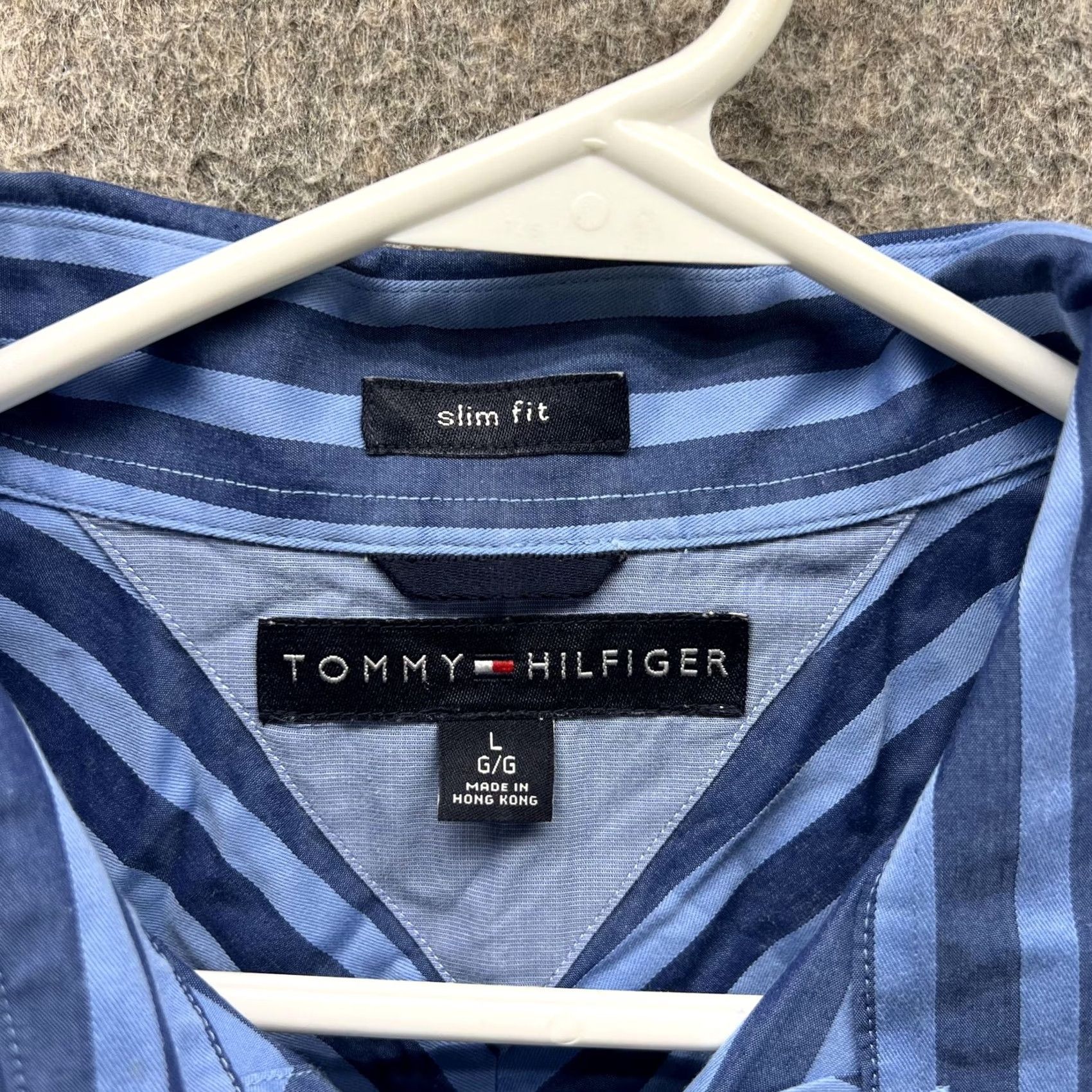 Tommy Hilfiger Tommy Hilfiger Dress Shirt Mens L Blue Stripe Slim Button Front Long Sleeve Shirt Size 42R - 5 Thumbnail