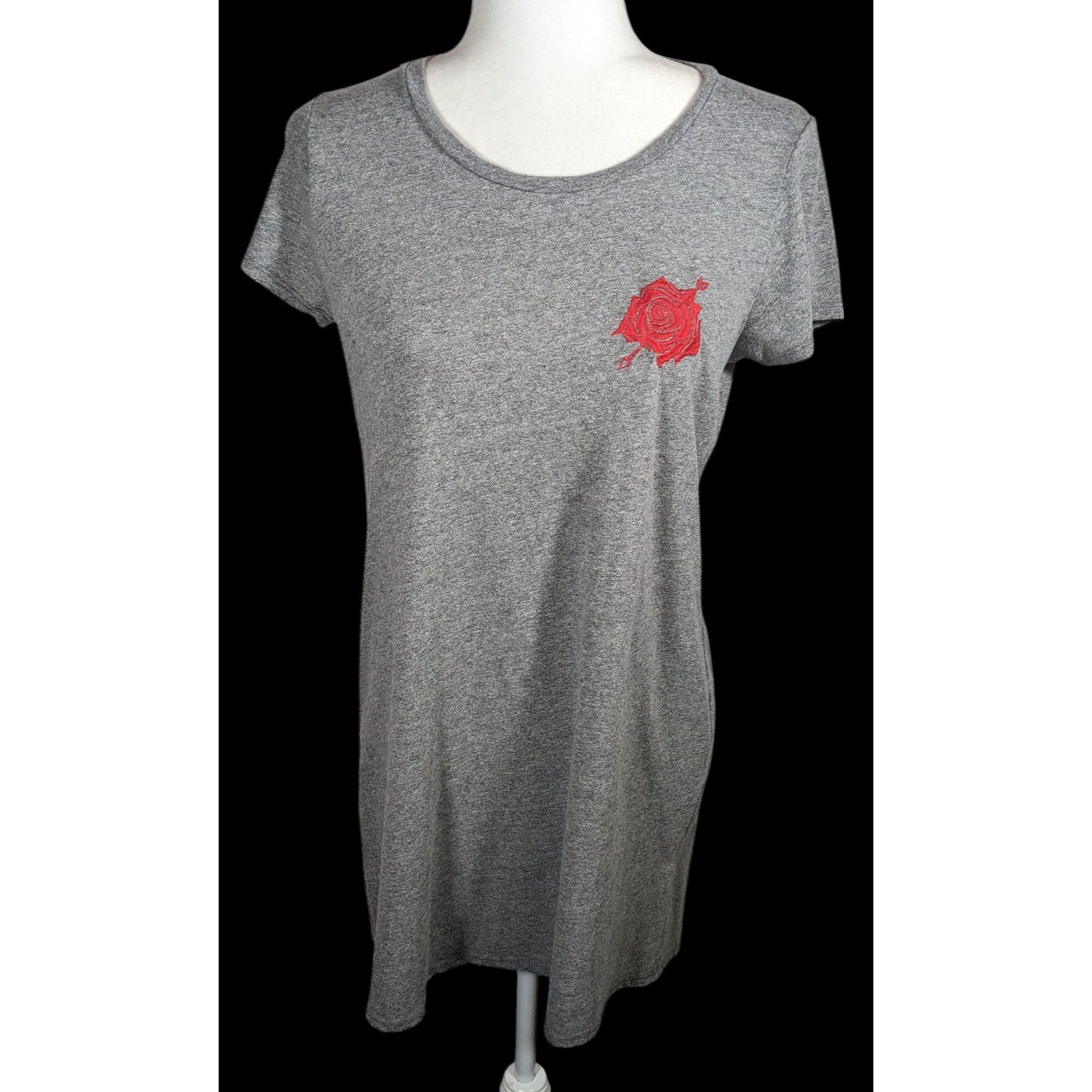 Other Lauren Mochi Beverly Hills Grey T-Shirt Dress With Red Flora Size S / US 4 / IT 40 - 1 Thumbnail