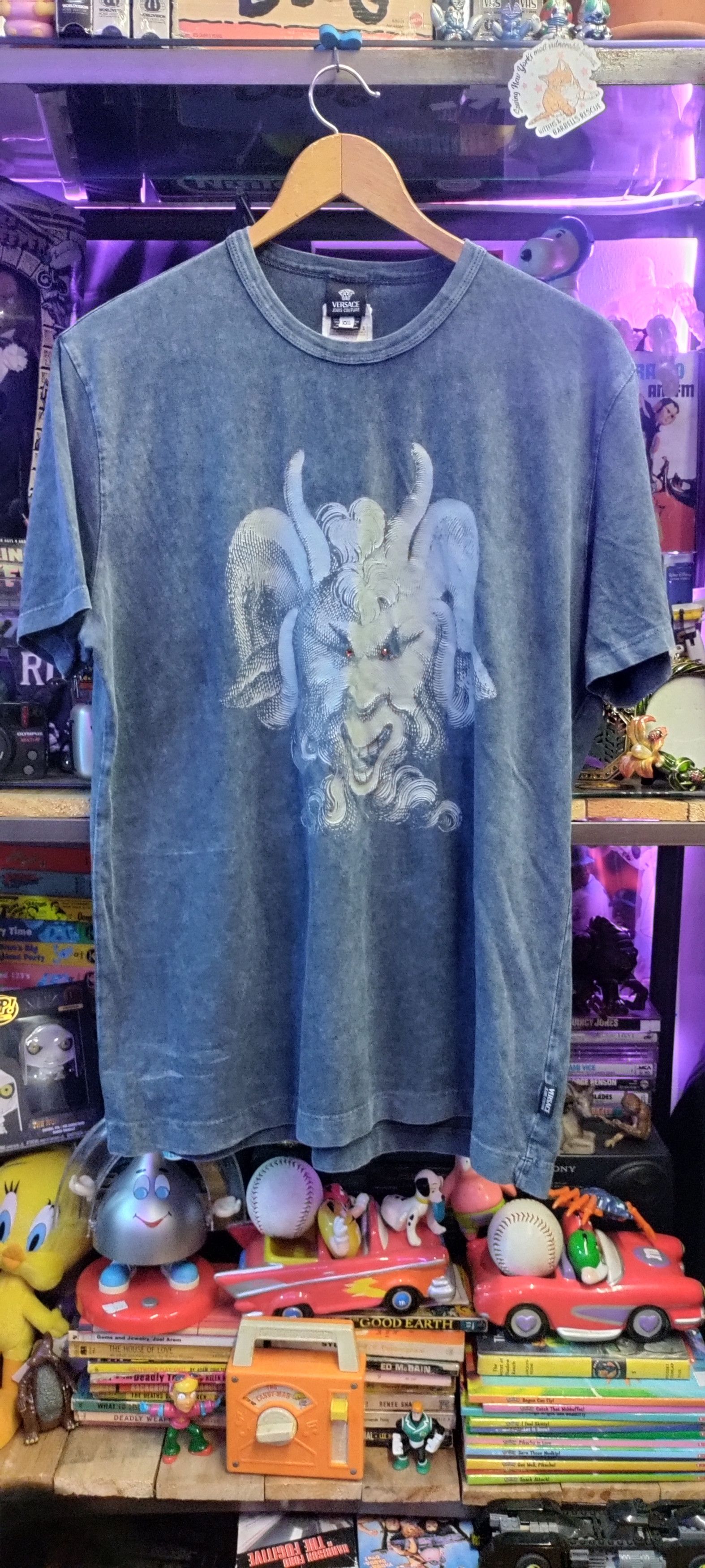 Image of Designer Versace Mythical Beast Shirt in Blue, Men's (Size 2XL)