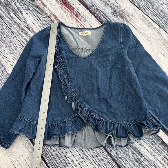 Madewell Madewell Indigo Denim Ruffle Blouse Top Size S / US 4 / IT 40 - 7 Thumbnail