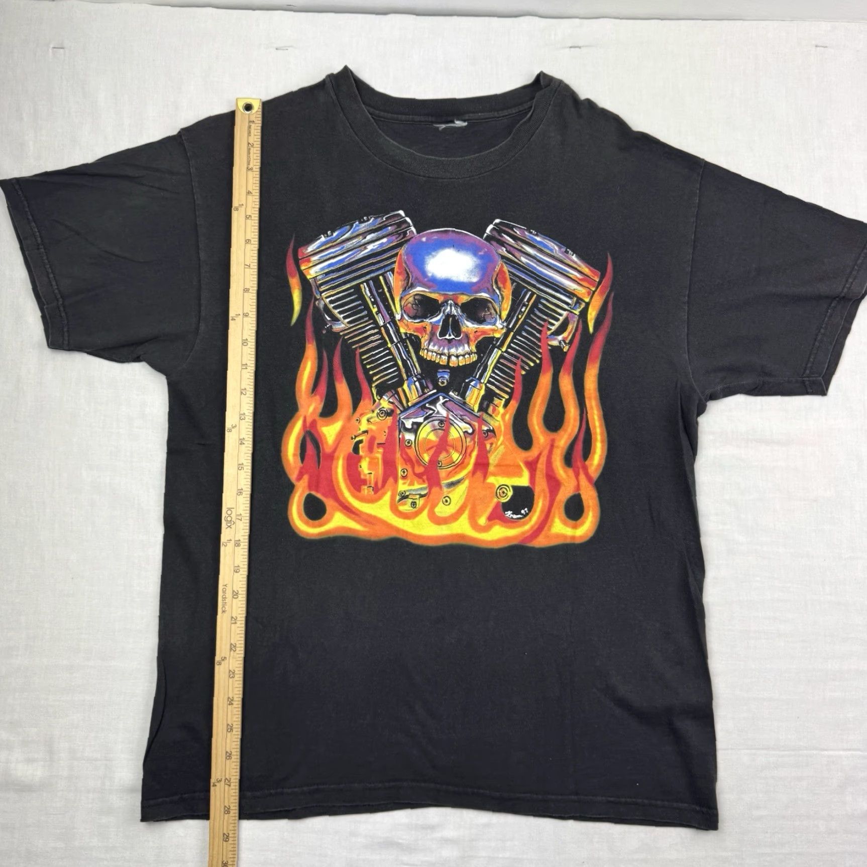 Vintage VINTAGE Unbranded T-Shirt Biker Skull Flames Motorcycle 90s Adult Large Black Men Shirt Short Sleeve Crew Neck Mens Size US L / EU 52-54 / 3 - 5 Thumbnail