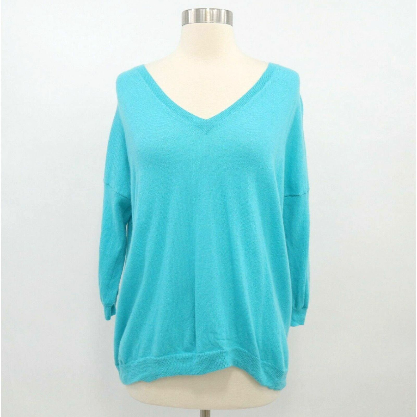 image of Vintage Autumn Cashmere Sweater Pullover S Small Drop Shoulder High Low Oversized Cyan in White, Wo