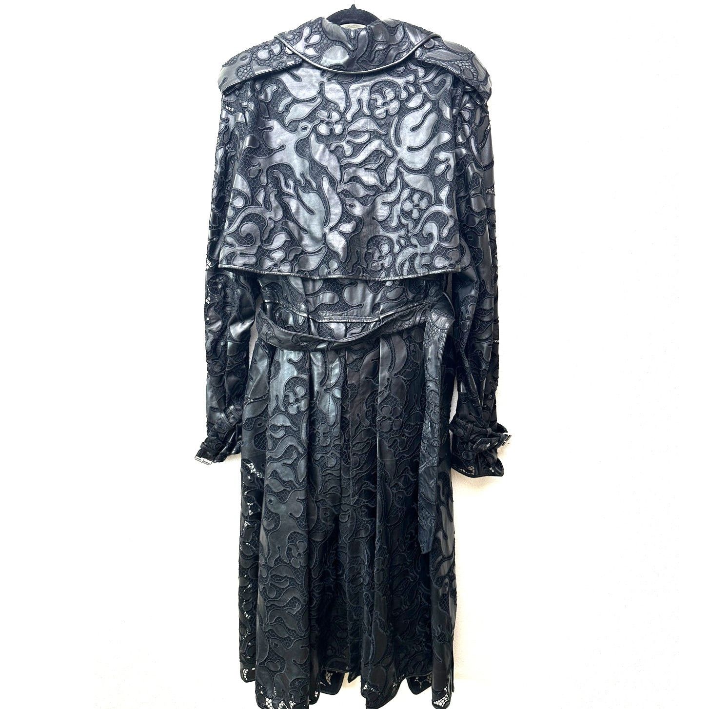 Alexander McQueen Alexander McQueen Black Leather Lace Belted Trench Coat 14 Size XL / US 12-14 / IT 48-50 - 2 Thumbnail