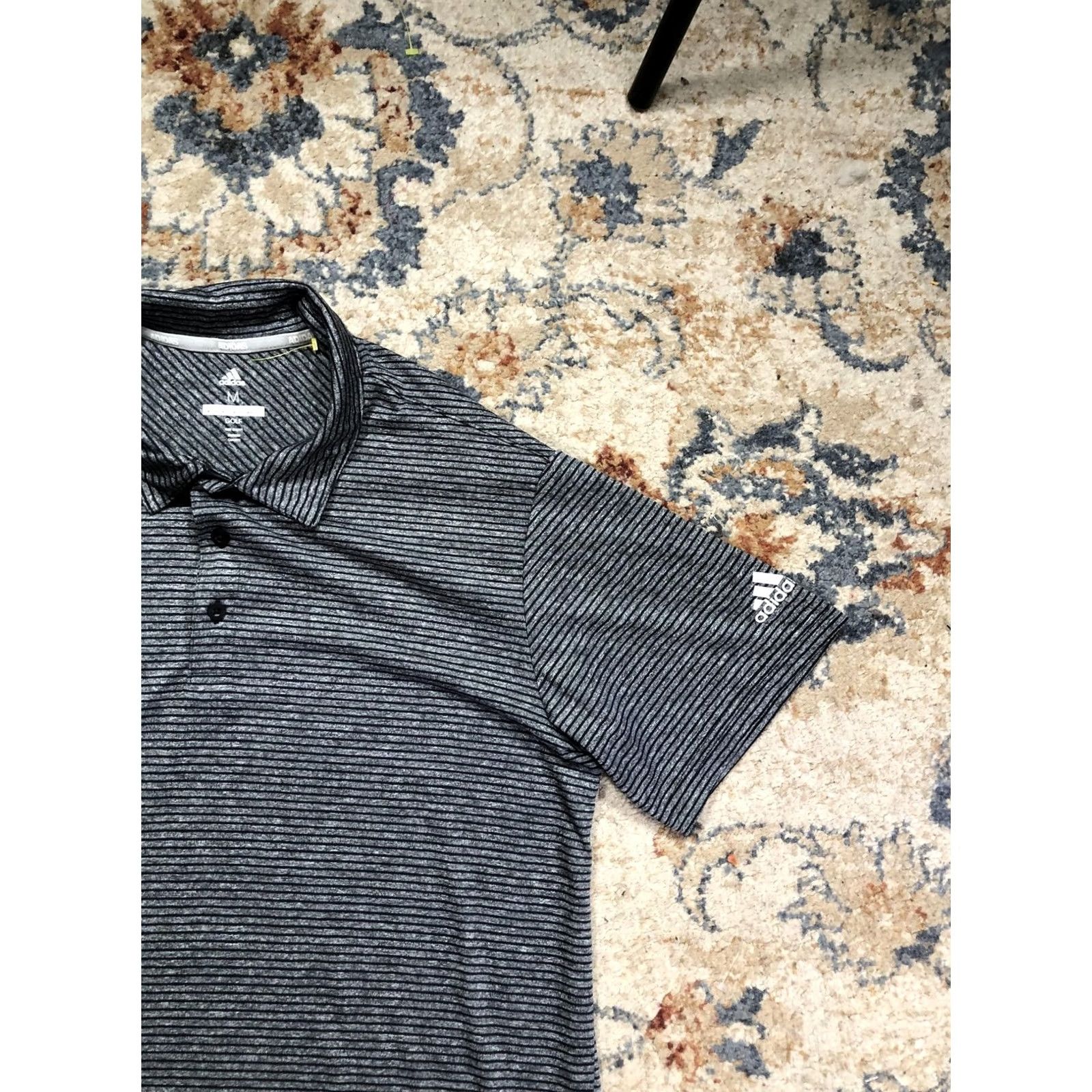 Adidas Adidas Golf Polo Shirt Mens M Gray Striped Performance Knit Short Sleeve Polo Short Sleeve Mens Size US M / EU 48-50 / 2 - 4 Thumbnail