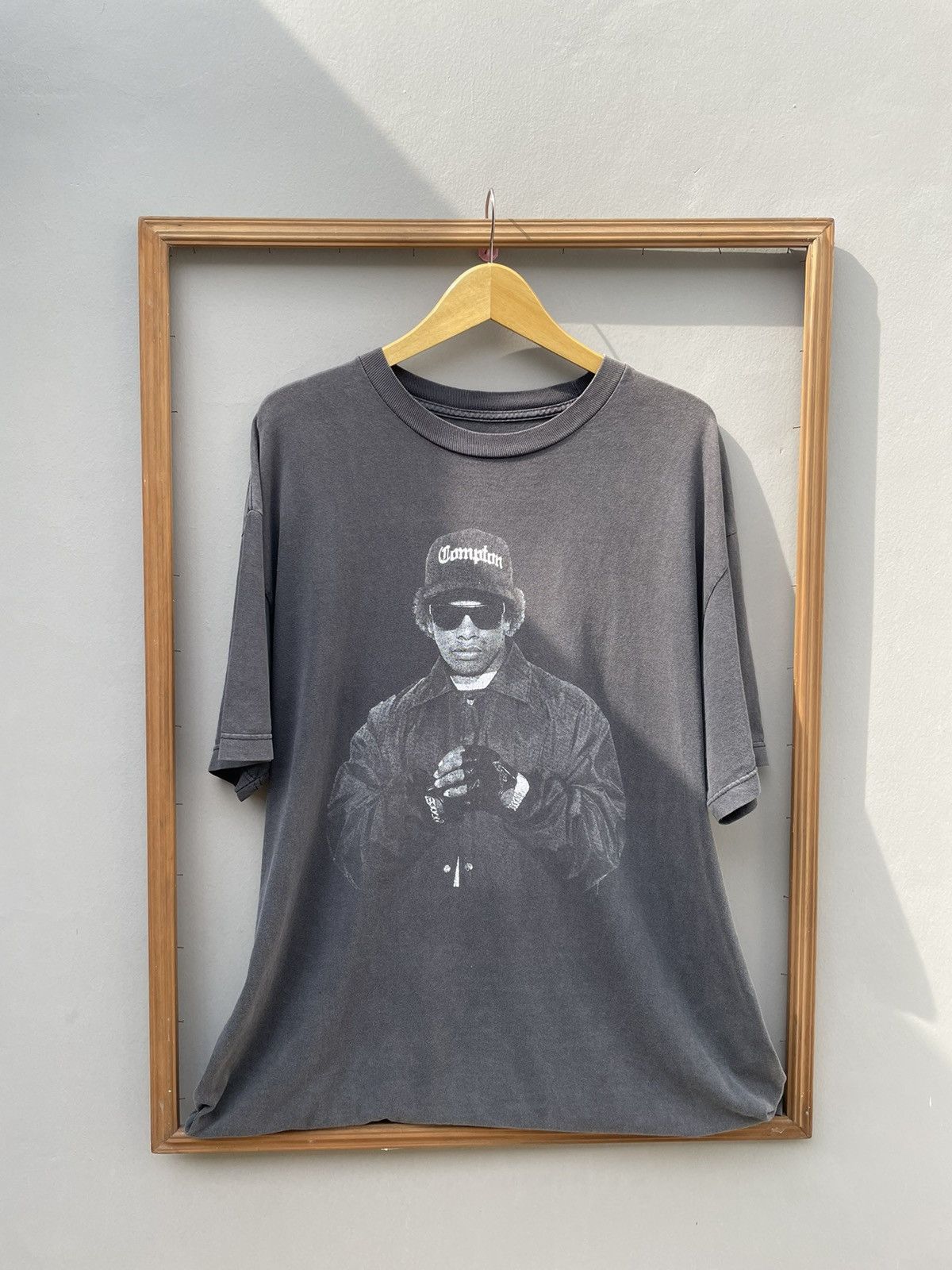 Image of Band Tees x Rap Tees Y2K Eazy E Compton Rap Faded in Black, Men's (Size XL)