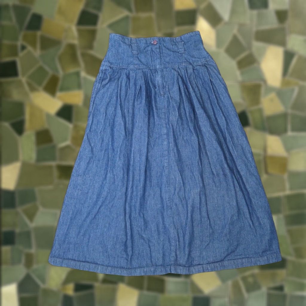 VINTAGE Dark Wash Blue Denim A-line Western Midi Skirt 8 1980s Casual Cotton Womens/Girls (if applicable)