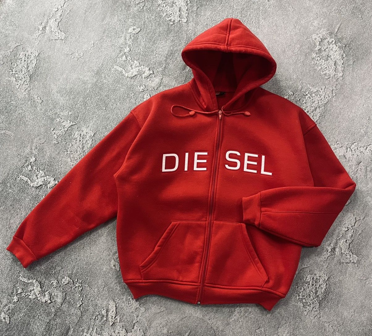 Diesel × Vintage Vintage Y2k Diesel Big Embroidered Logo Zip Hoodie Size US L / EU 52-54 / 3 - 1 Thumbnail