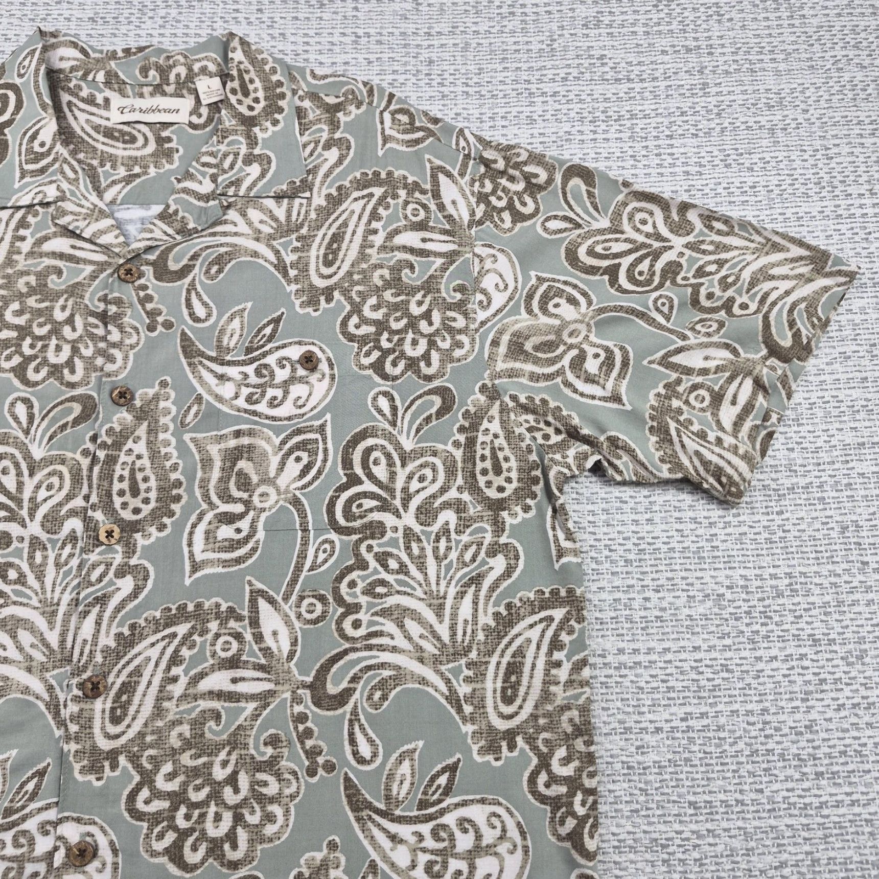 Vintage Caribbean Hawaiian Button Up Shirt Mens Large Paisley Short Sleeve Tropical Size US L / EU 52-54 / 3 - 2 Thumbnail