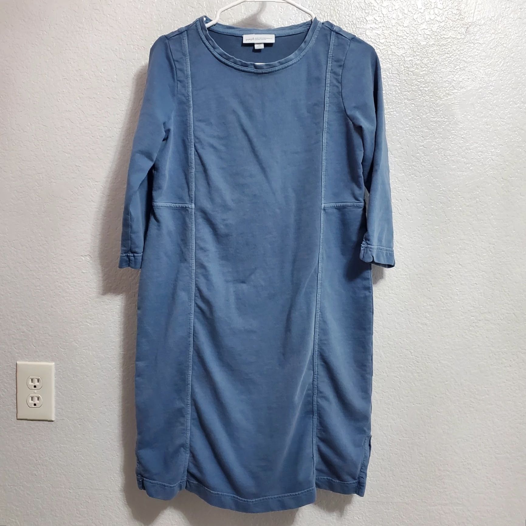 Vintage VINTAGE Pure Jill J Jill Dress Women XS Petite Organic Cotton 3/4 Sleeve Casual Comfort Pullover Side Slits Knee Length Blue Womens Size XS / US 0-2 / IT 36-38 - 2 Thumbnail