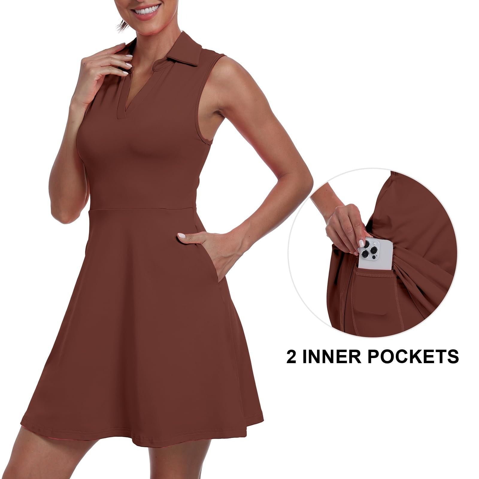 Other GGOV Womens Two Piece Tennis Golf Dress Pockets Brown Large Size L / US 10 / IT 46 - 3 Thumbnail