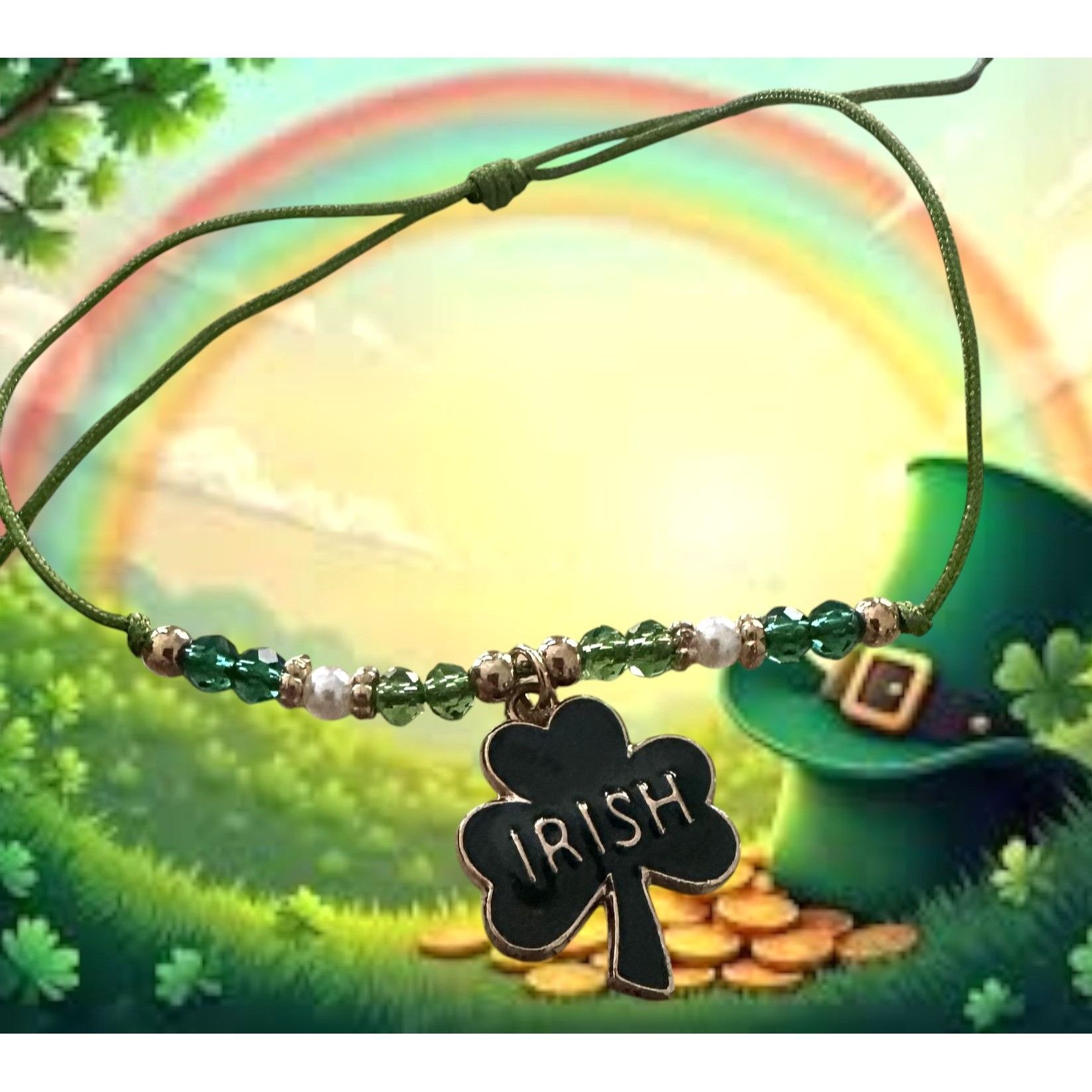 Handmade St Patricks Day Shamrock Knotted String Beaded Bracelet Ankl Size ONE SIZE - 4 Thumbnail