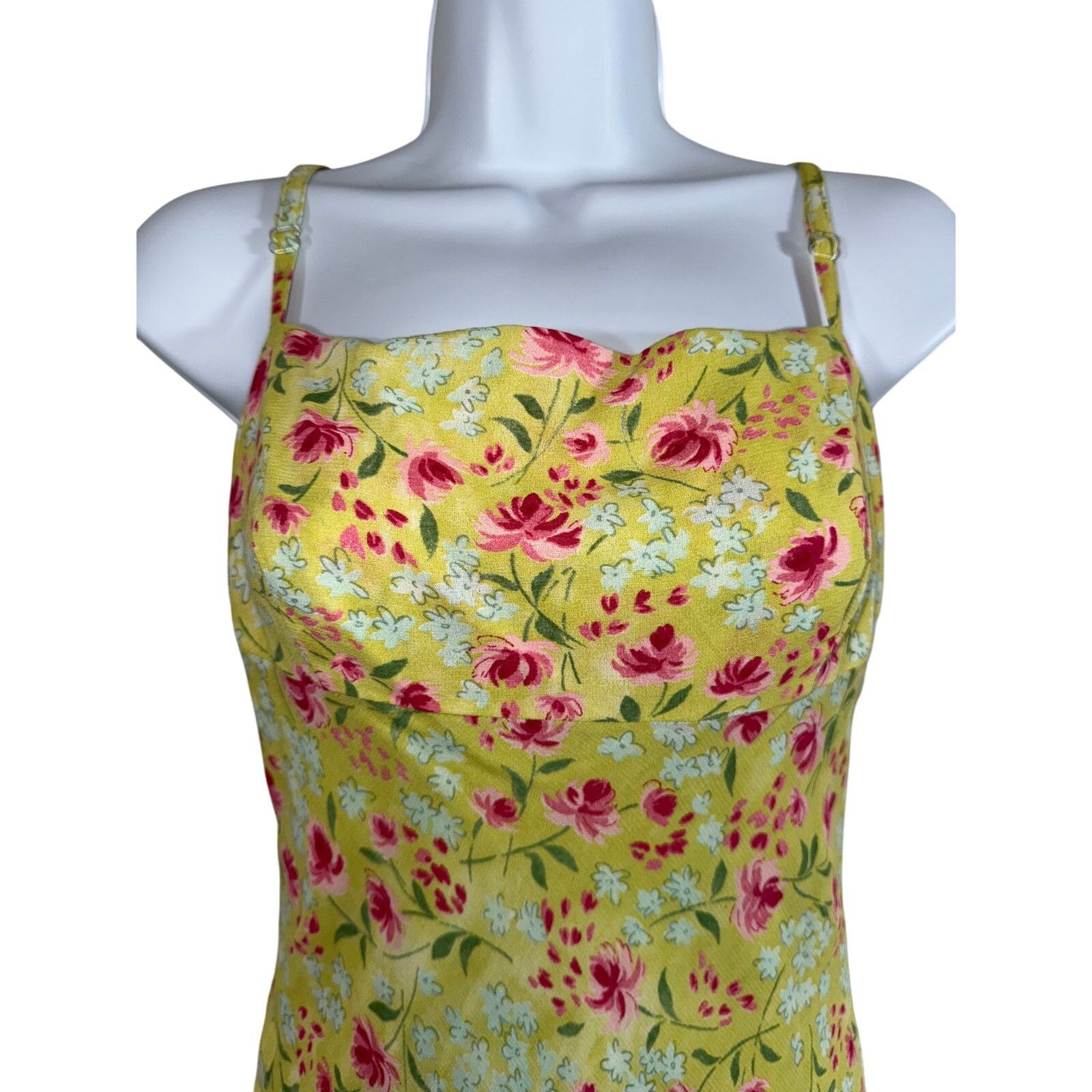Vintage Vintage Y2K Moda International Yellow Floral Dress Size M / US 6-8 / IT 42-44 - 4 Thumbnail