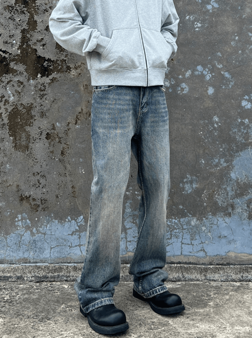 Japanese Brand Washed distressed men's vintage versatile flared jeans Size US 32 / EU 48 - 2 Thumbnail