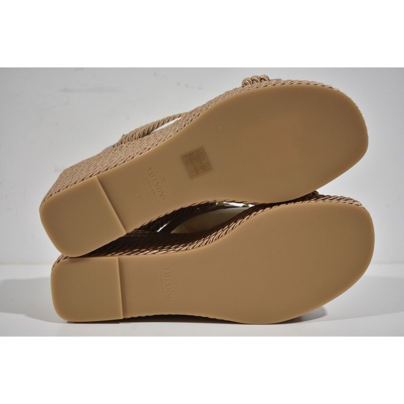 Valentino Valentino Rockstud Torchon Poudre Nude Cord Rope Wedge Size US 12 / IT 42 - 12 Thumbnail
