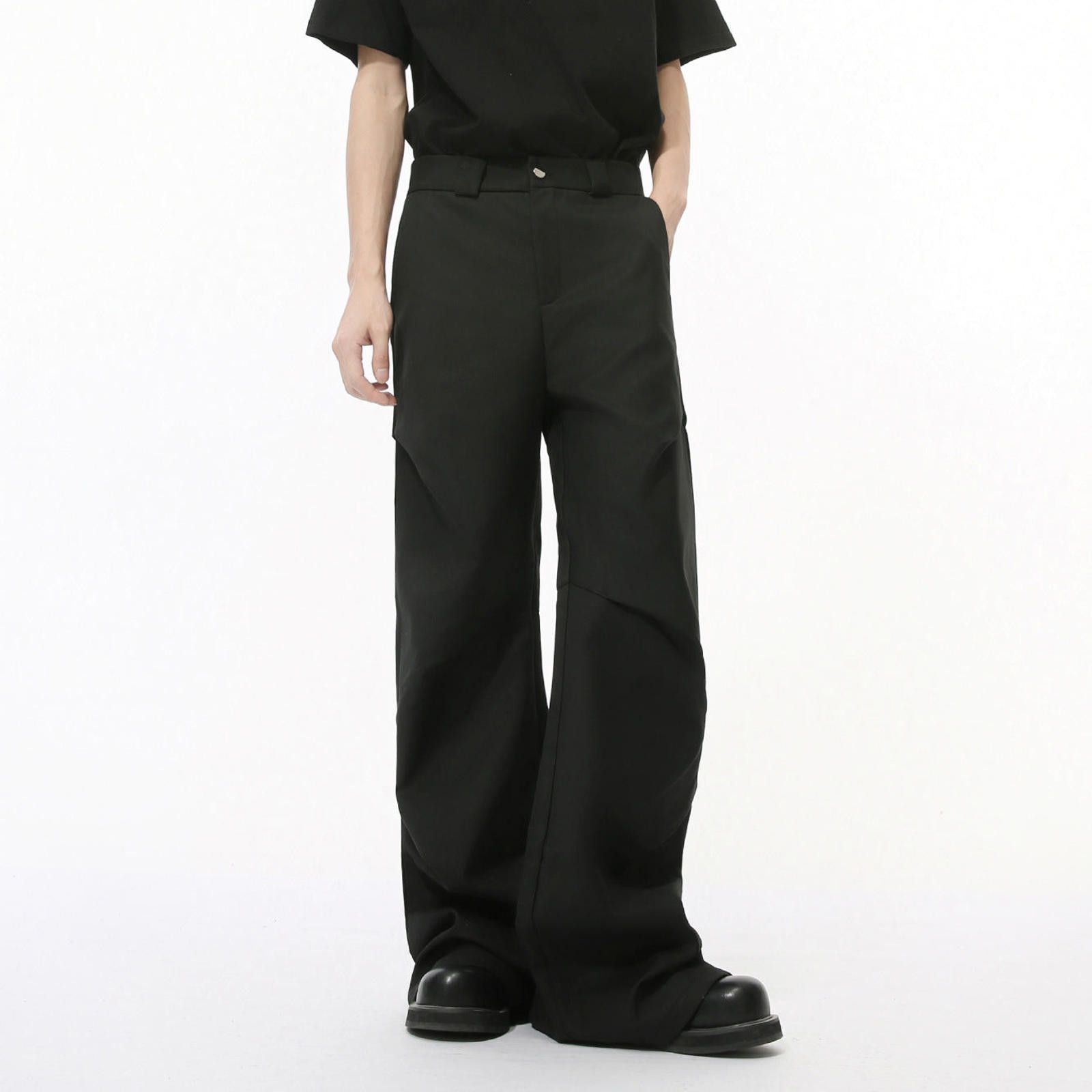 Japanese Brand Black Wide Leg Cargo Pants, Loose Fit Men's Trousers Size US 32 / EU 48 - 4 Thumbnail