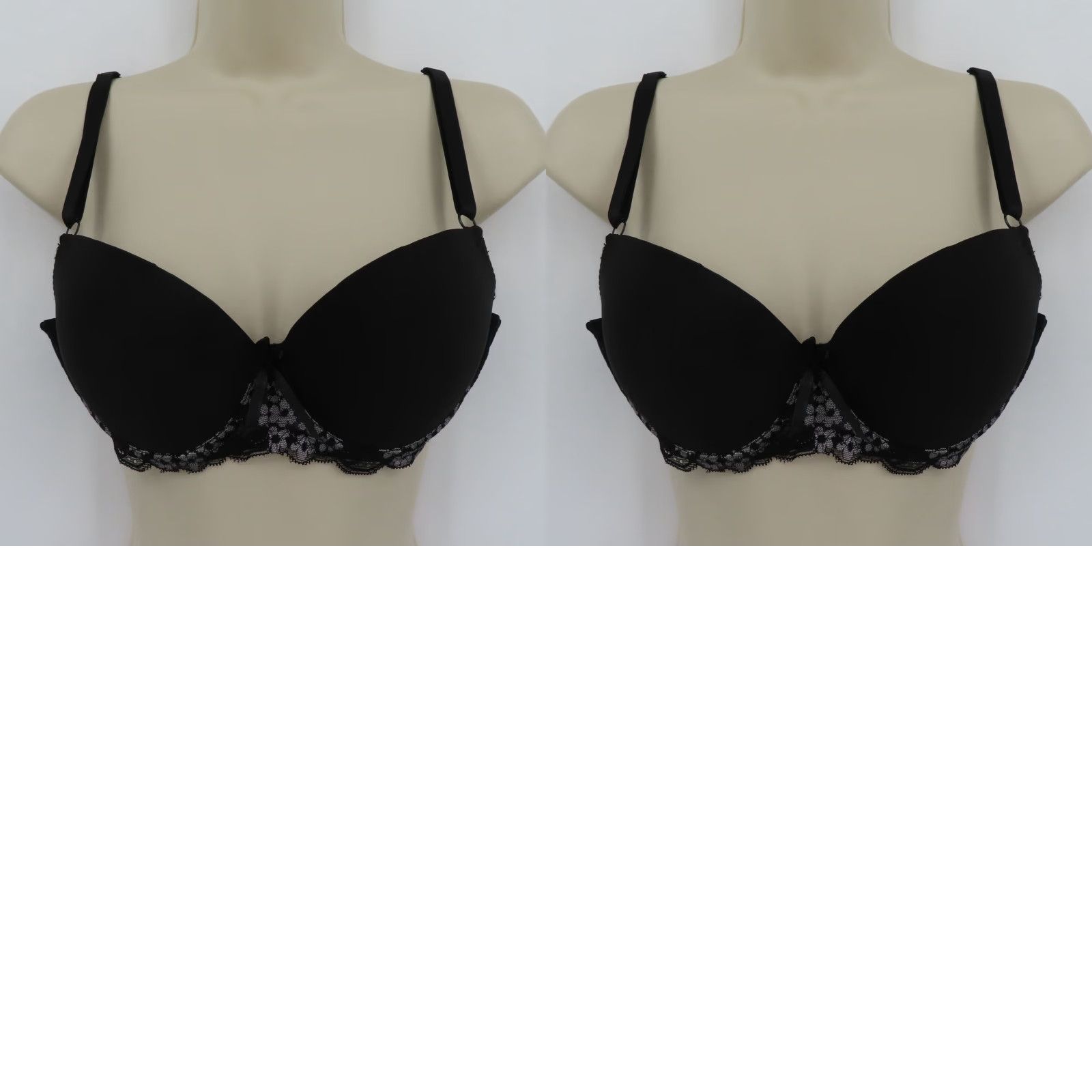 Vintage Mamia Bra 36B Solid Black Underwire Padded Lace Bow Style BR41919PLU1 Push Up Womens Size ONE SIZE - 9 Thumbnail
