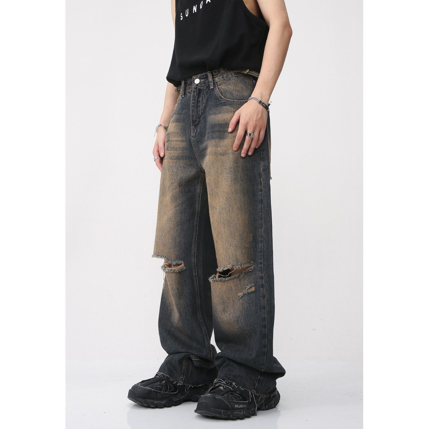 Japanese Brand Retro loose fringed ripped jeans Size US 30 / EU 46 - 2 Thumbnail