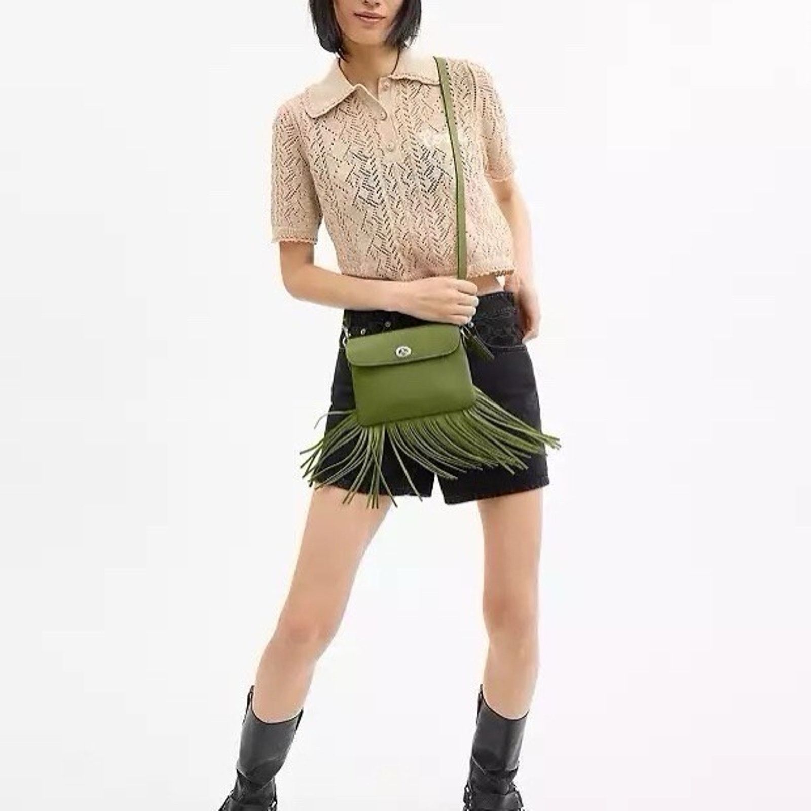 Coach NWT Coach 1964 Fringe Bag Dark Lime Leather CU033 Size ONE SIZE - 6 Thumbnail