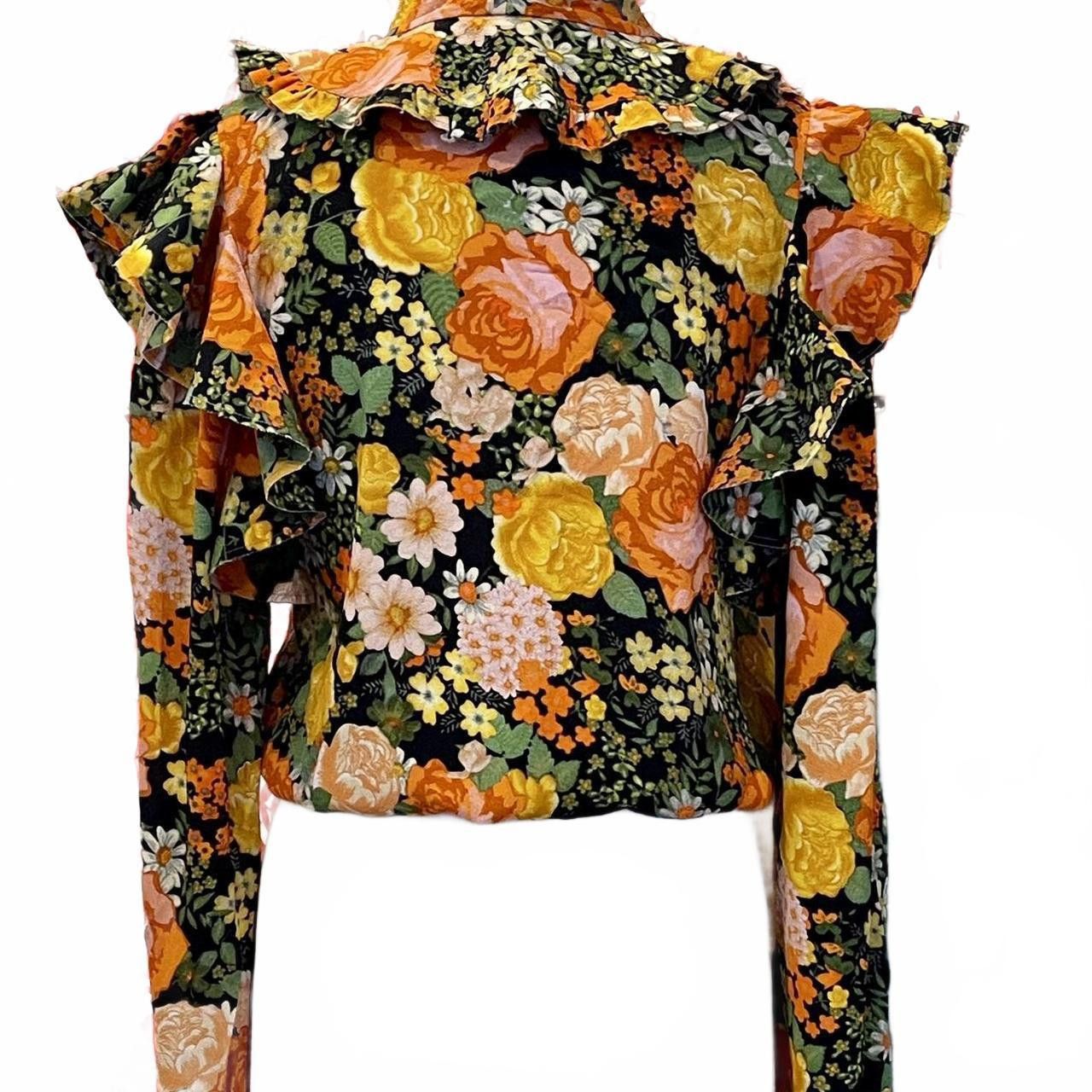 Balenciaga Vintage Floral Ruffled Blouse Size XS / US 0-2 / IT 36-38 - 3 Thumbnail