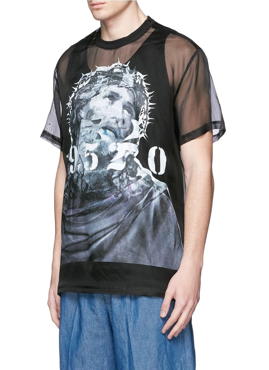 Givenchy Black Jesus 19520 Organza Silk Oversized T-Shirt Size XS / US 0-2 / IT 36-38 - 3 Thumbnail