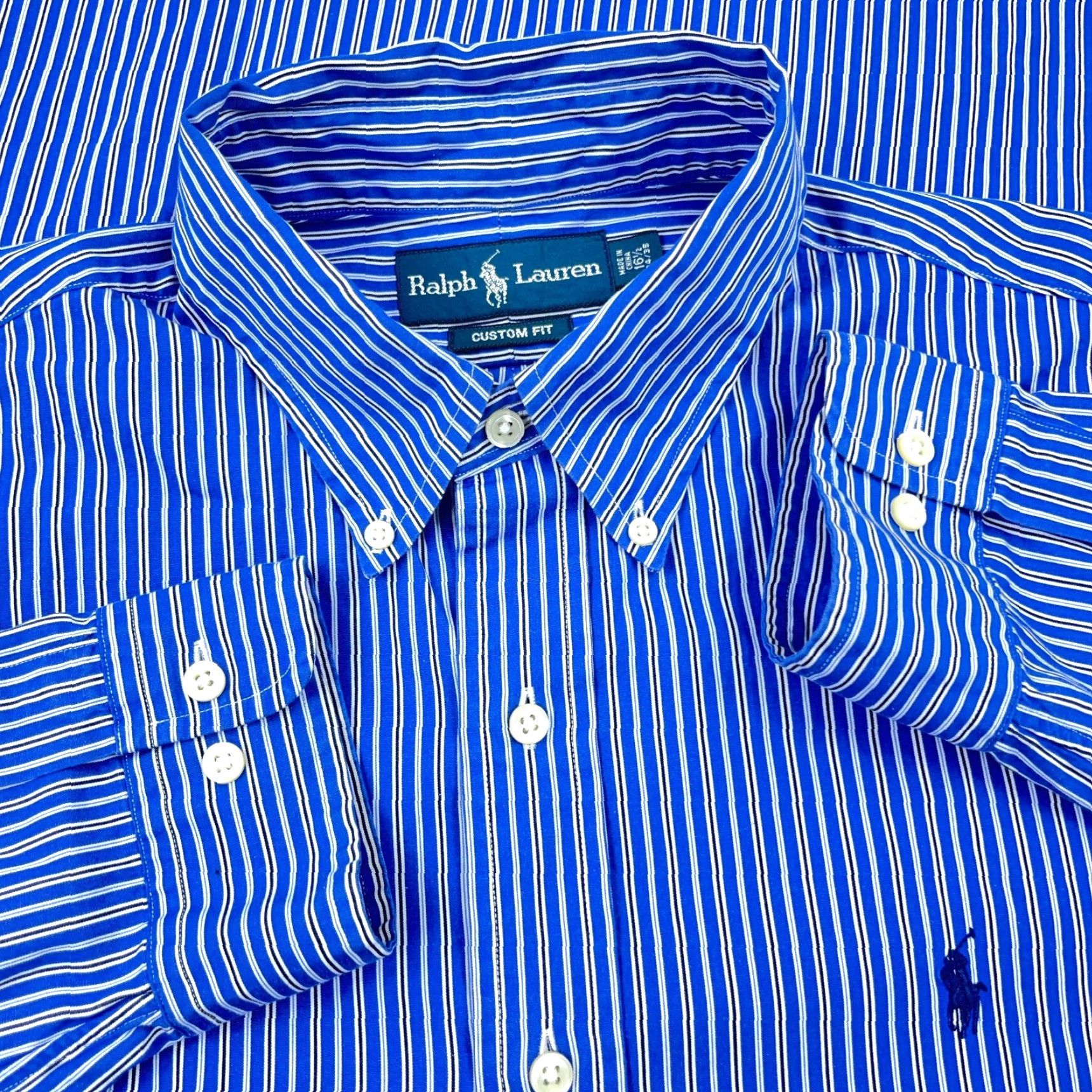 Ralph Lauren Ralph Lauren Shirt Men 16.5 34 Blue Button-Up Striped Poplin Dress Custom Fit Boyfriend Classic American Preppy N/A Mens Size 46R - 2 Thumbnail