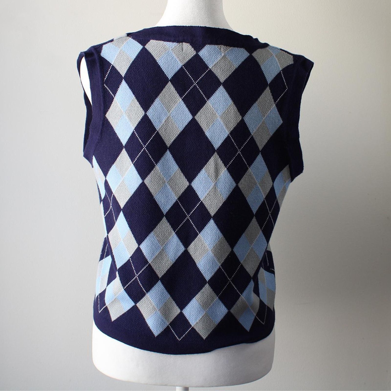 & Other Stories Vintage Blue Plaid Knit Sweater Button up Vest Size M / US 6-8 / IT 42-44 - 3 Thumbnail