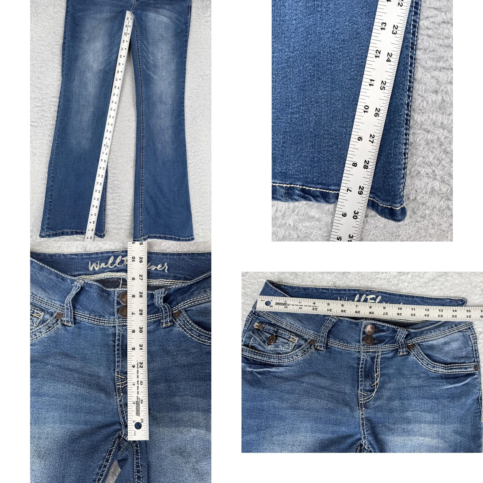Vintage WallFlower Jeans Bootcut Jeans Juniors 9 Blue Medium Wash Low Rise Stretch Denim 29x30 Womens Regular 5-Pocket Design City Festival Hipster N/A Size 30" / US 8 / IT 44 - 8 Thumbnail