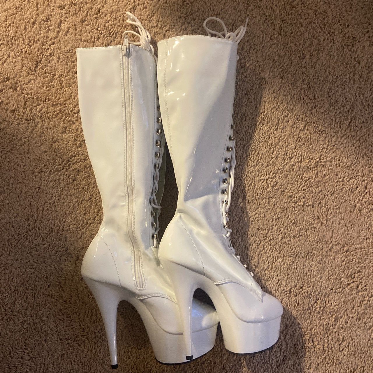 Pleasures White Faux Leather Stiletto Platform Pleasers Size US 8 / IT 38 - 2 Thumbnail