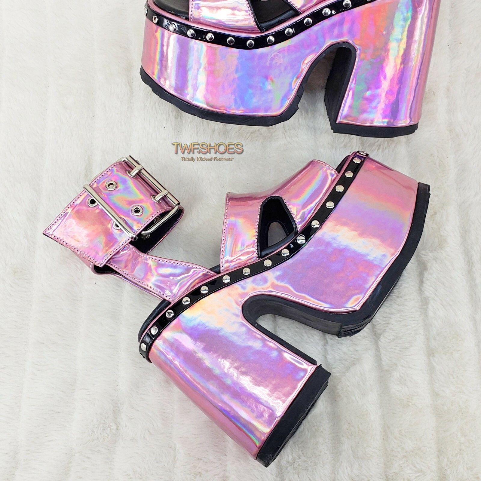 Demonia Cult DEMONIA Camel 102 Stacked Pink Hologram Platform Sandals Got Size US 10 / IT 40 - 6 Thumbnail